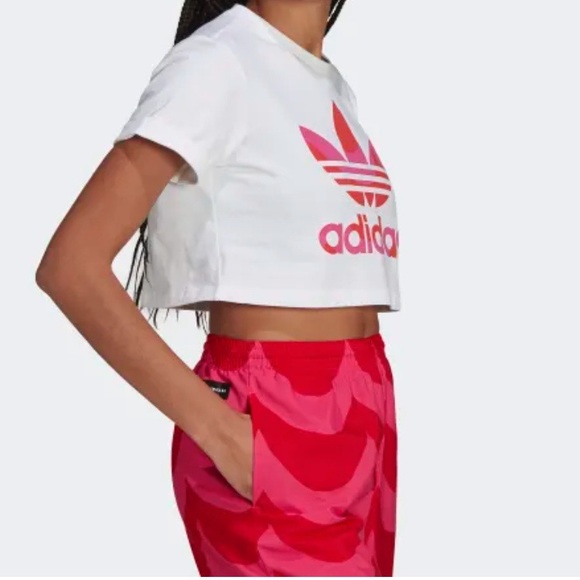 Adidas X Merimekko Trefoil Infill Cropped Tee Woman’s XL Cuffed Short Sleeves - Picture 3 of 16